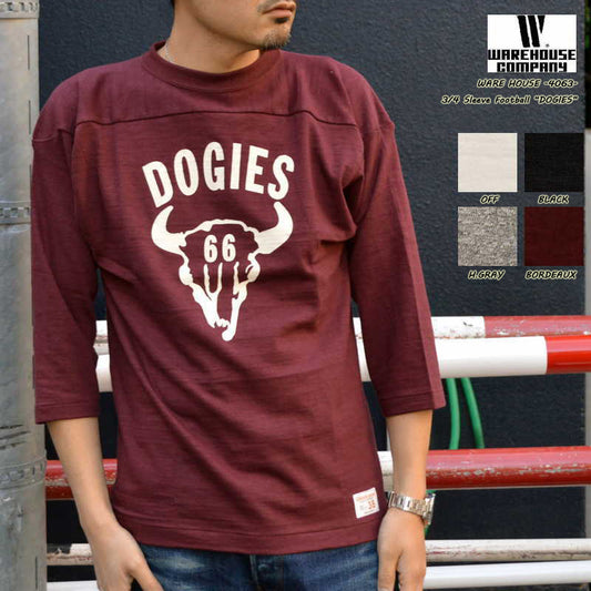 WARE HOUSE "4063 DOGIES" 3/4 Sleeve Football T-shirt "DOGIES"