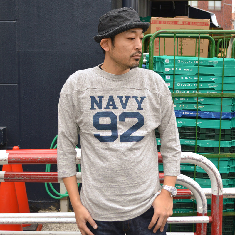 WARE HOUSE "4063 NAVY 92" 3/4 Sleeve Football T-shirt
