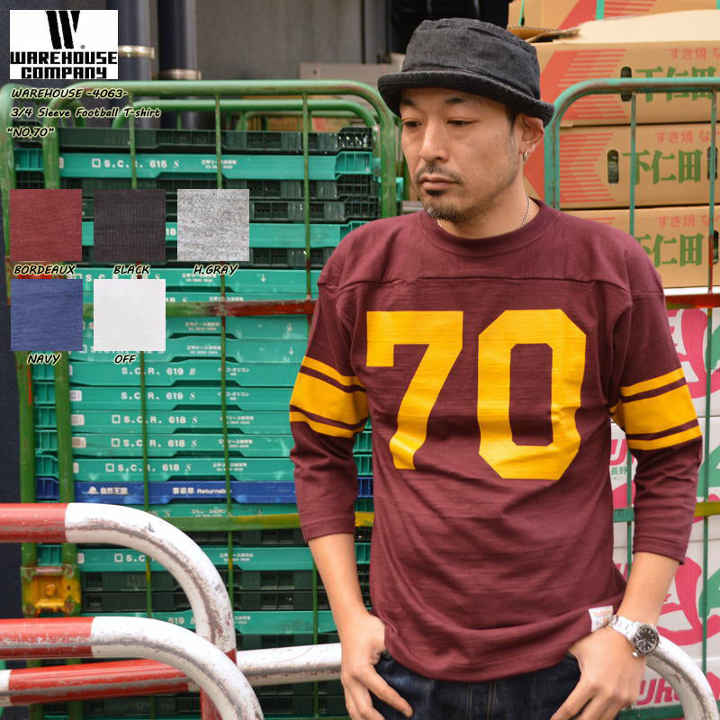 WARE HOUSE "4063 NO.70" 3/4 Sleeve Football T-shirt