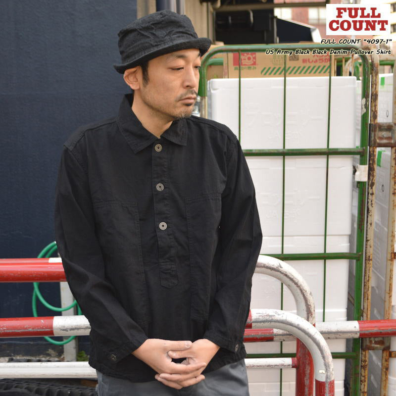 FULL COUNT "4097-1" US Army Black Black Denim Pullover Shirt