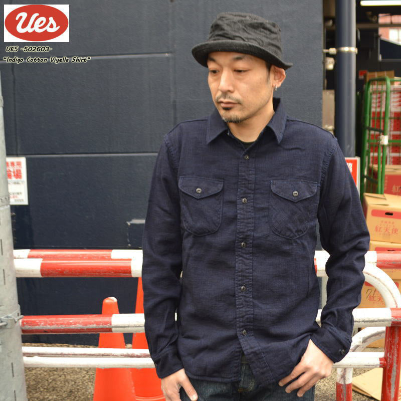 UES "502603" Indigo Cotton Viyella Shirt