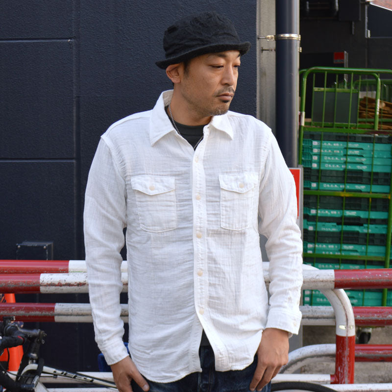 UES "502604" Herringbone Double Gauze Shirt White