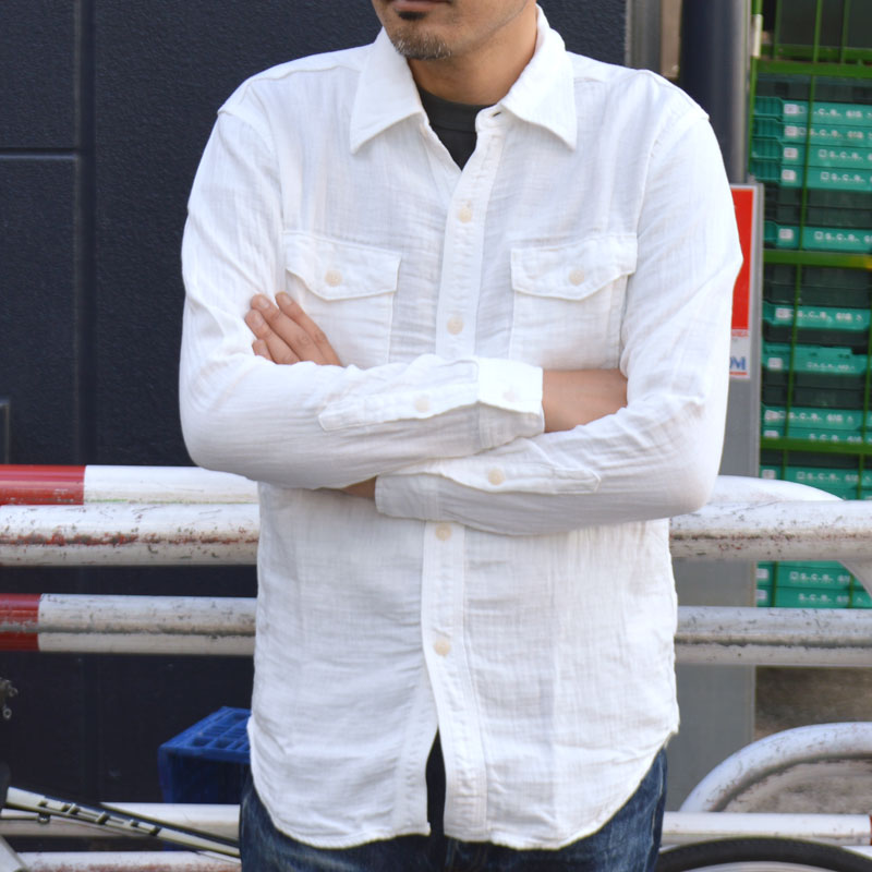 UES "502604" Herringbone Double Gauze Shirt White