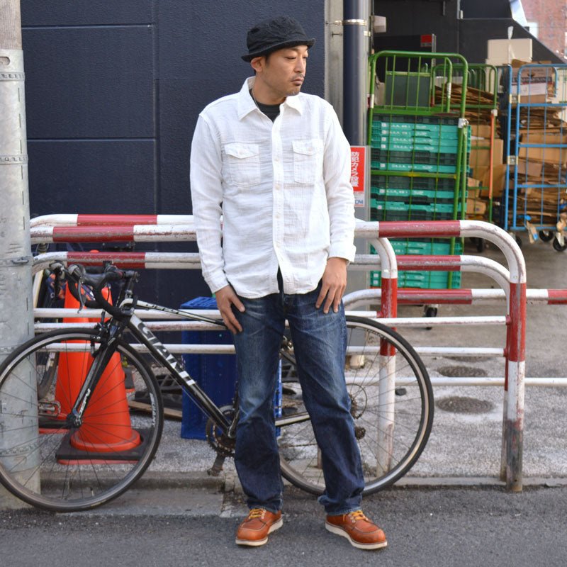 UES "502604" Herringbone Double Gauze Shirt White