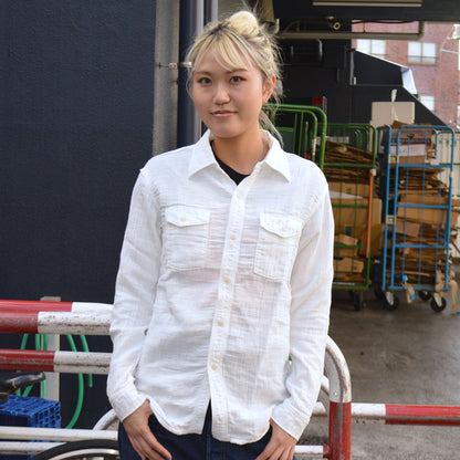 UES "502604" Herringbone Double Gauze Shirt White