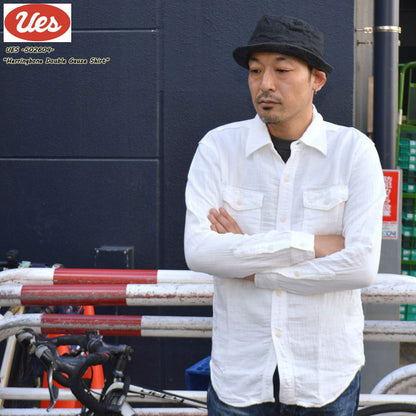 UES "502604" Herringbone Double Gauze Shirt White