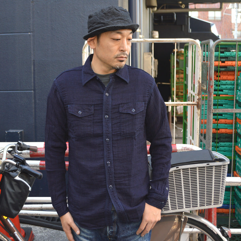 UES "502604-I" Herringbone Double Gauze Shirt Indigo