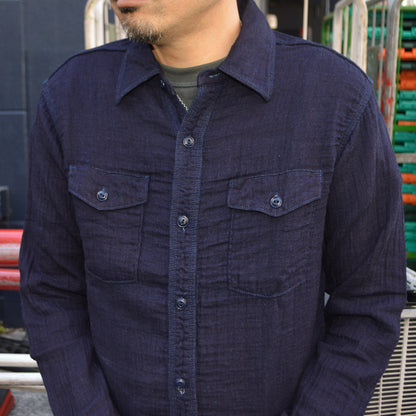 UES "502604-I" Herringbone Double Gauze Shirt Indigo