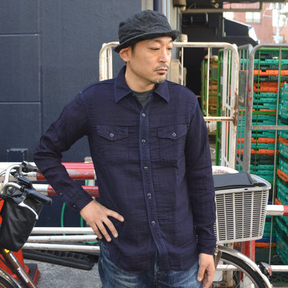 UES "502604-I" Herringbone Double Gauze Shirt Indigo