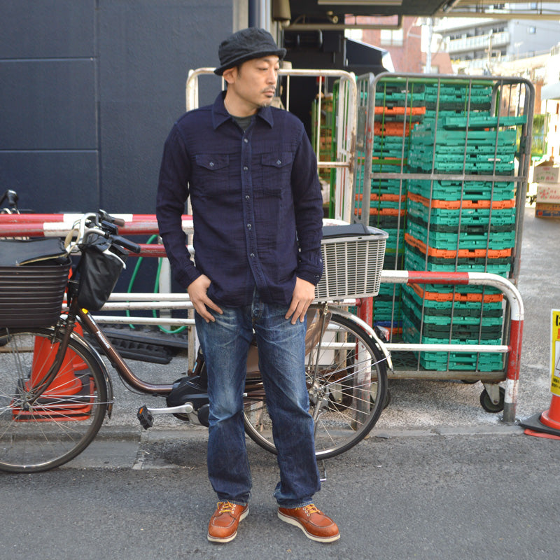 UES "502604-I" Herringbone Double Gauze Shirt Indigo