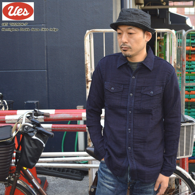 UES "502604-I" Herringbone Double Gauze Shirt Indigo