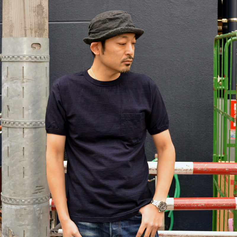 UES "652430" Indigo Crew Neck Pocket Tee