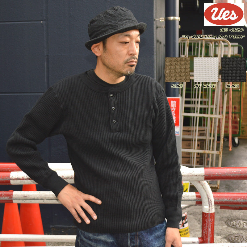 UES "66BW"Big Waffle Henley-Neck T-Shirt