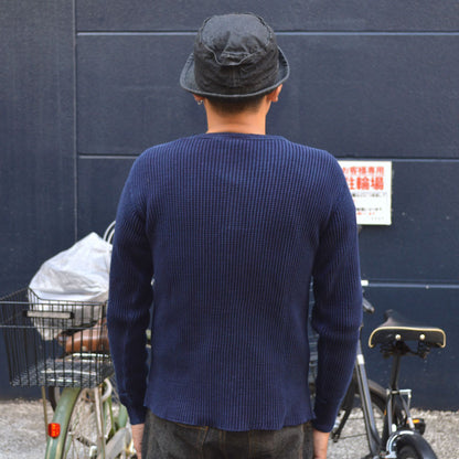 UES "66BW-I" INDIGO BIG WAFFLT HENLEY NECK T-SHIRT Thermal