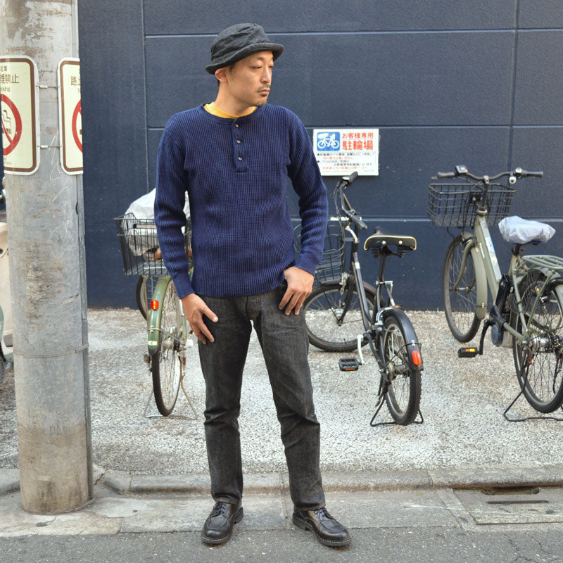 UES "66BW-I" INDIGO BIG WAFFLT HENLEY NECK T-SHIRT Thermal