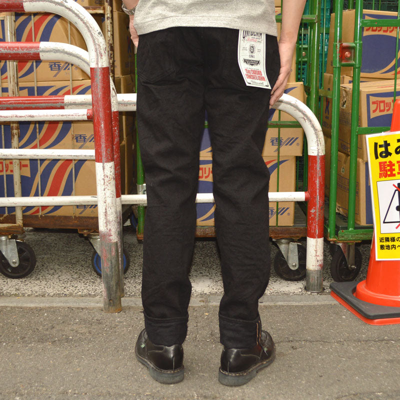 ONI DENIM "902CCD-BKBK" 15oz Crushed Concrete Denim Black×Black High Rize Relax Tapered