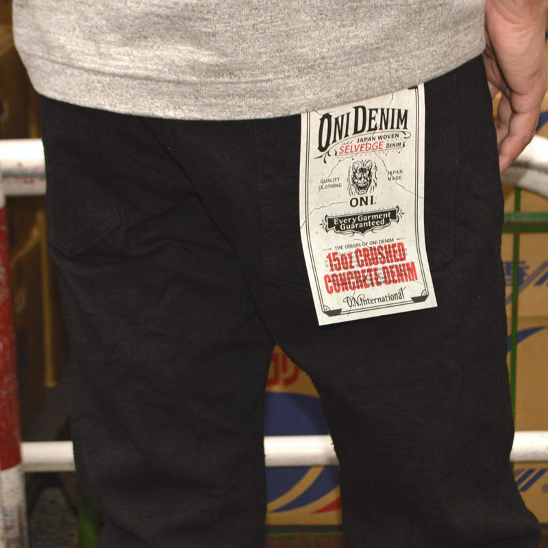 ONI DENIM "902CCD-BKBK" 15oz Crushed Concrete Denim Black×Black High Rize Relax Tapered