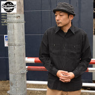 BUZZ RICKSON'S William Gibson Collection "BR29143" Black Chambray L/S Work Shirt - BLACK / 14(S)