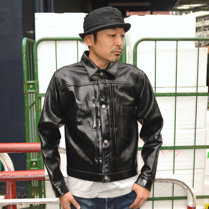 BUZZ RICKSON'S WILLIAM GIBSON COLLECTION "BR80691" BLACK LEATHER BLOUSE