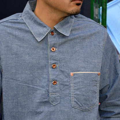 FOB FACTORY "F3487" CHAMBRAY P/O SHIRT