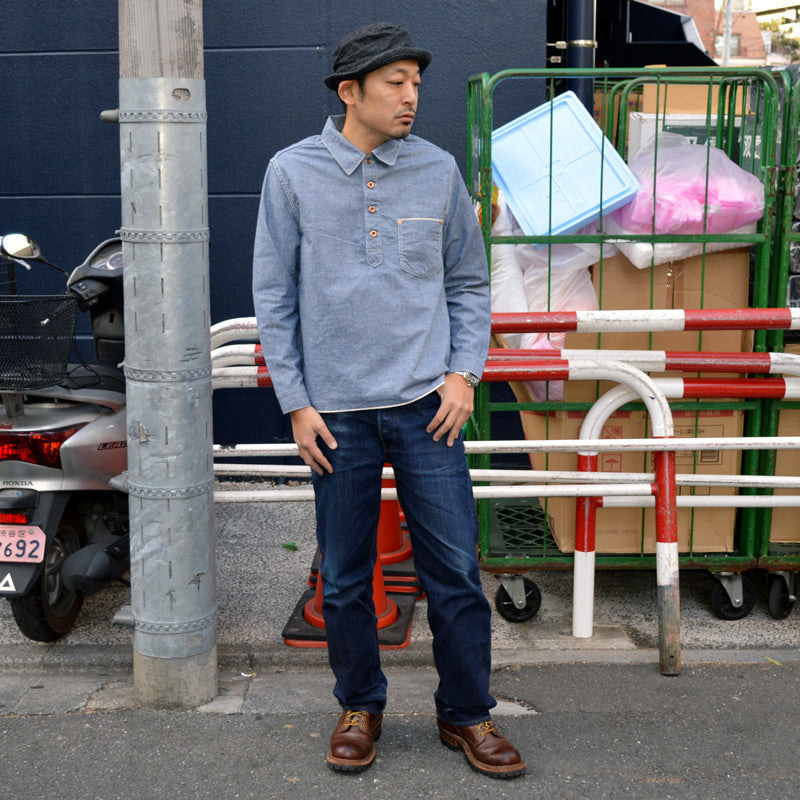 FOB FACTORY "F3487" CHAMBRAY P/O SHIRT