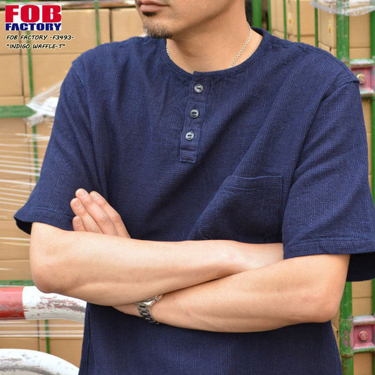 FOB FACTORY "F3493" INDIGO WAFFLE-T