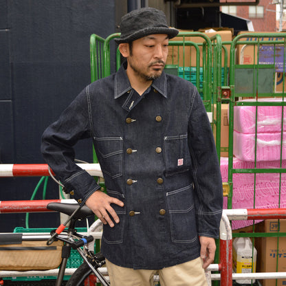 HEADLIGHT "HD15844" 9.5oz. SPECIAL WEAVE DENIM DOUBLE BREASTED COAT