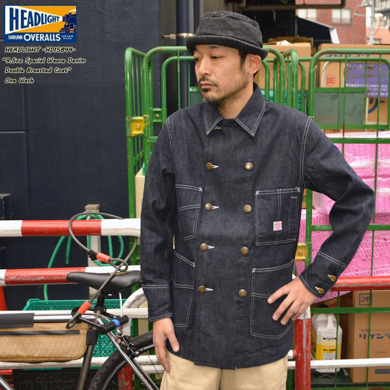 HEADLIGHT "HD15844" 9.5oz. SPECIAL WEAVE DENIM DOUBLE BREASTED COAT