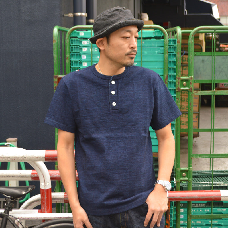 tanuki "HS281421" Indigo Henley Neck Heavy T-shirt"Heavy Shinkai"