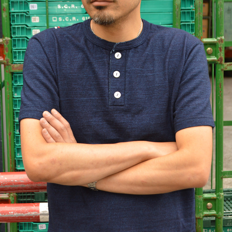 tanuki "HS281421" Indigo Henley Neck Heavy T-shirt"Heavy Shinkai"