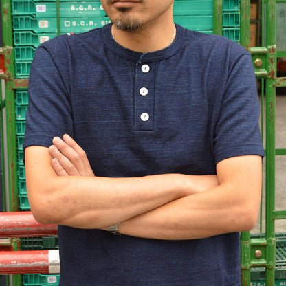 tanuki "HS281421" Indigo Henley Neck Heavy T-shirt"Heavy Shinkai"