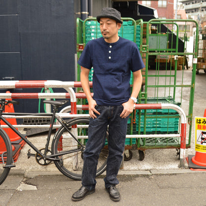 tanuki "HS281421" Indigo Henley Neck Heavy T-shirt"Heavy Shinkai"