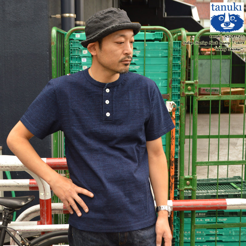tanuki "HS281421" Indigo Henley Neck Heavy T-shirt"Heavy Shinkai"