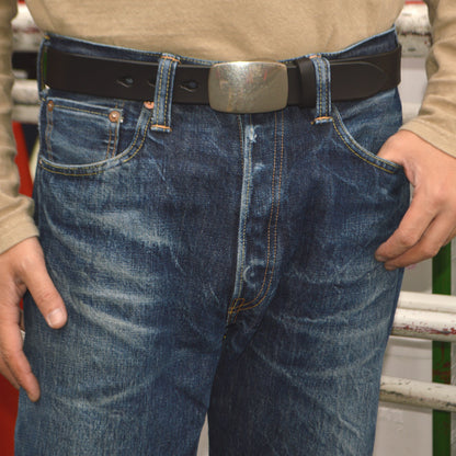 ART BROWN "ODB35035AB" 35mm Oiled Leather Belt With a Flat-Style Buckle