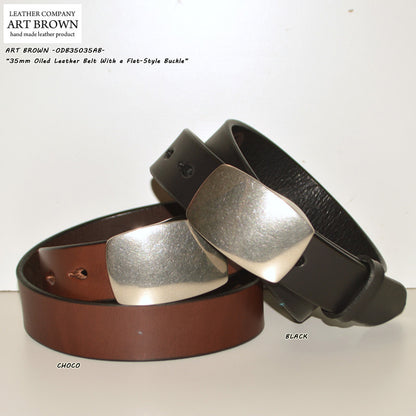 ART BROWN "ODB35035AB" 35mm Oiled Leather Belt With a Flat-Style Buckle