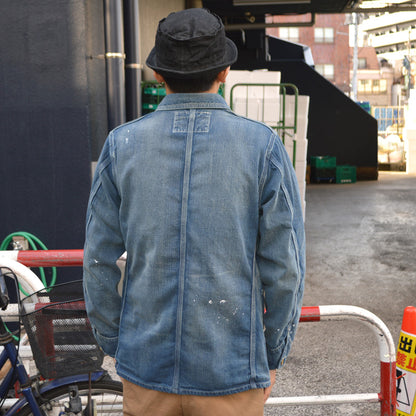 SUGAR CANE "SC15708" 11oz. Blue Denim Work Coat Aged Model