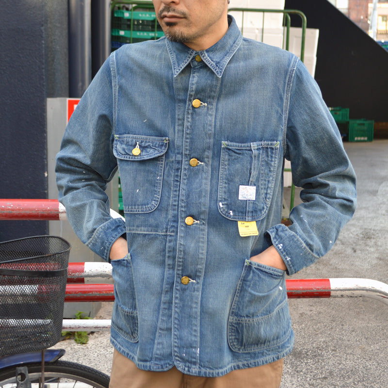 SUGAR CANE "SC15708" 11oz. Blue Denim Work Coat Aged Model