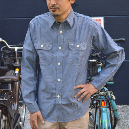 SUGAR CANE "SC27850" BLUE CHAMBRAY L/S WORK SHIRT