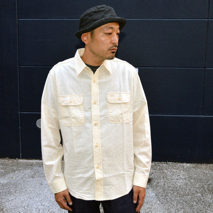 SUGAR CANE "SC27851" WHITE CHAMBRAY L/S WORK SHIRT