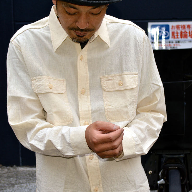 SUGAR CANE "SC27851" WHITE CHAMBRAY L/S WORK SHIRT