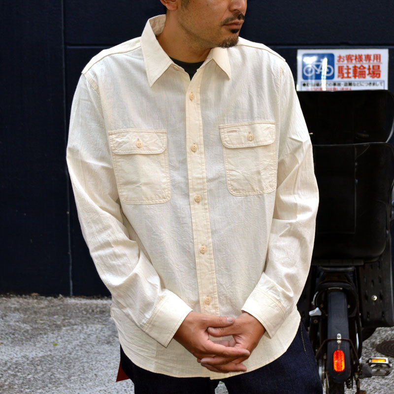 SUGAR CANE "SC27851" WHITE CHAMBRAY L/S WORK SHIRT