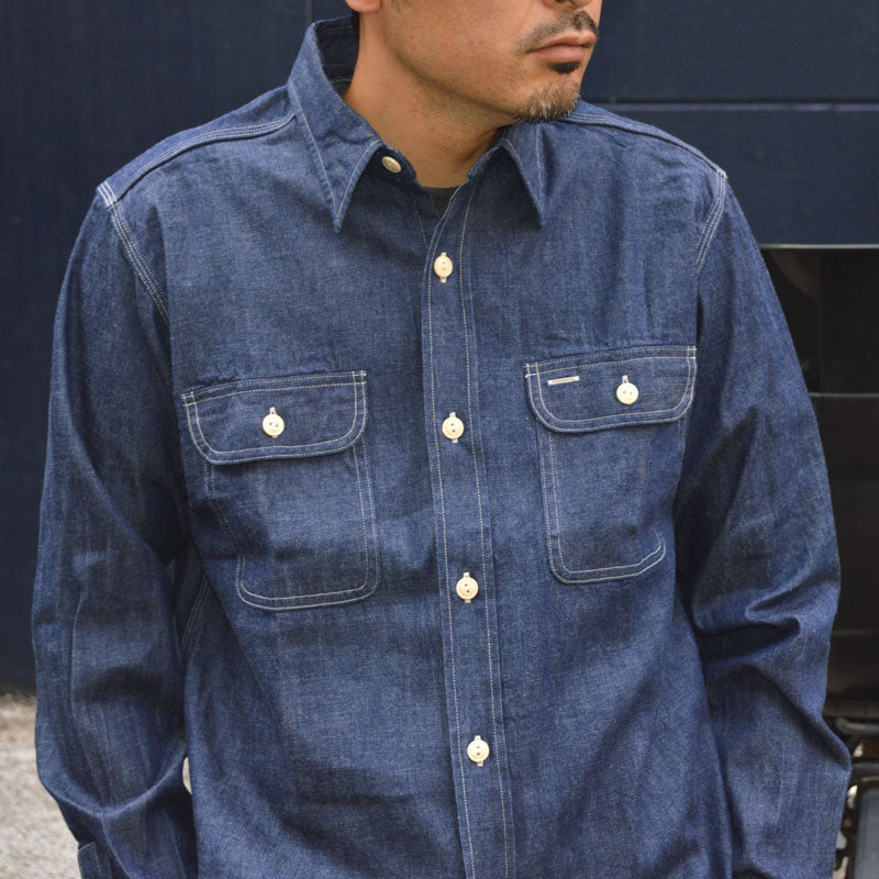 SUGAR CANE "SC27852" BLUE DENIM L/S WORK SHIRT