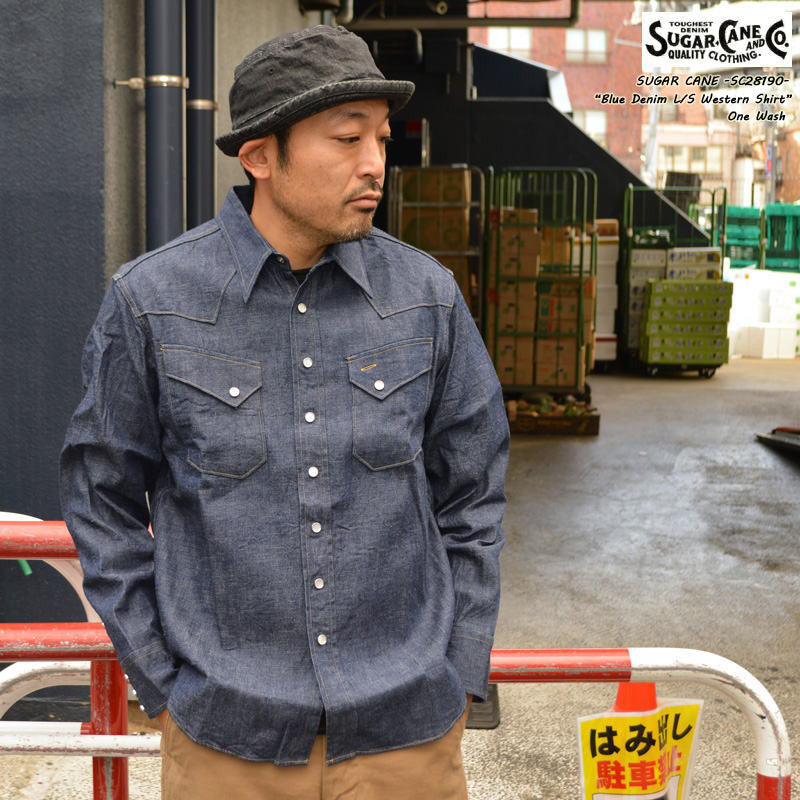 SUGAR CANE、SC28190、Blue Denim L/S Western Shirt