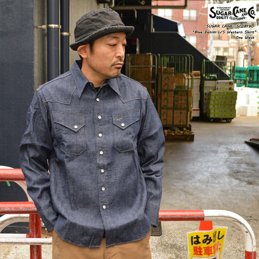 SUGAR CANE、SC28190、Blue Denim L/S Western Shirt