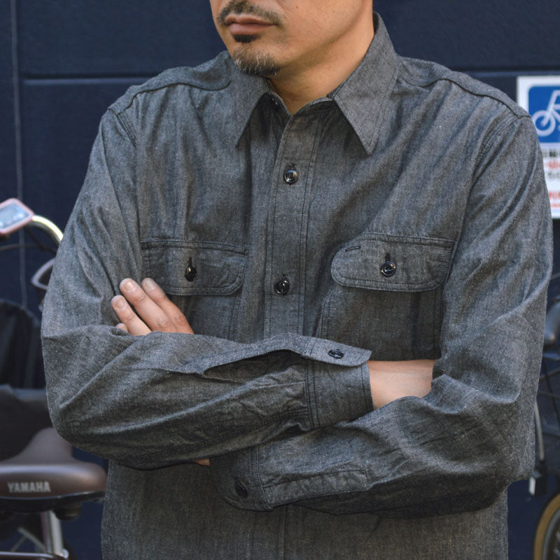 SUGAR CANE "SC29159" BLACK CHAMBRAY L/S WORK SHIRT