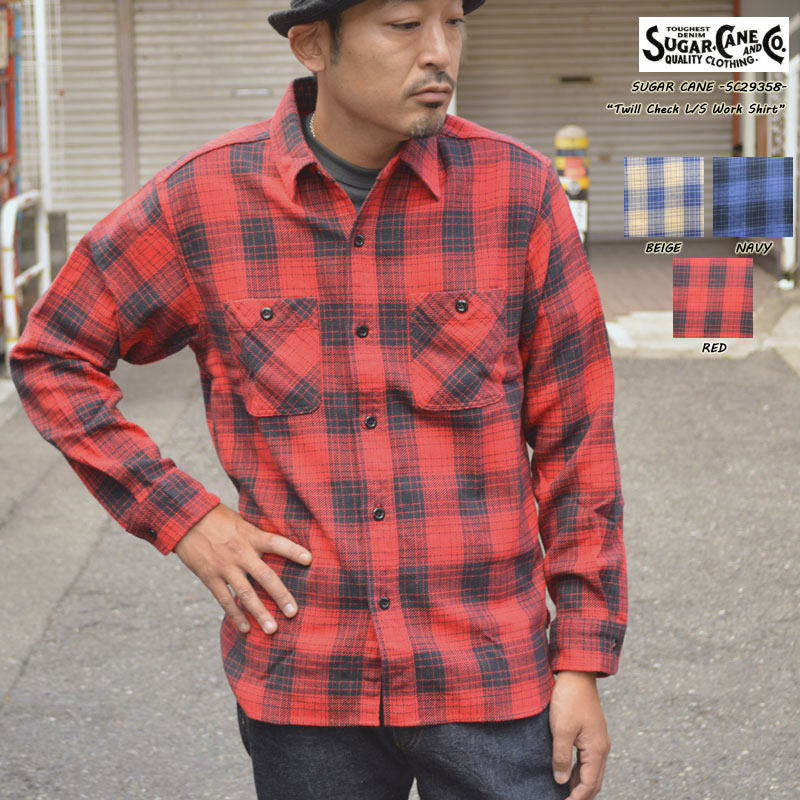 SUGAR CANE "SC29358" TWILL CHECK L/S WORK SHIRT