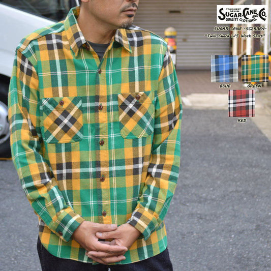 SUGAR CANE "SC29364" TWILL CHECK L/S WORK SHIRT