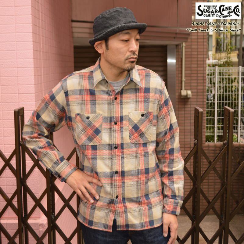 SUGAR CANE "SC29562" TWILL CHECK L/S WORK SHIRT