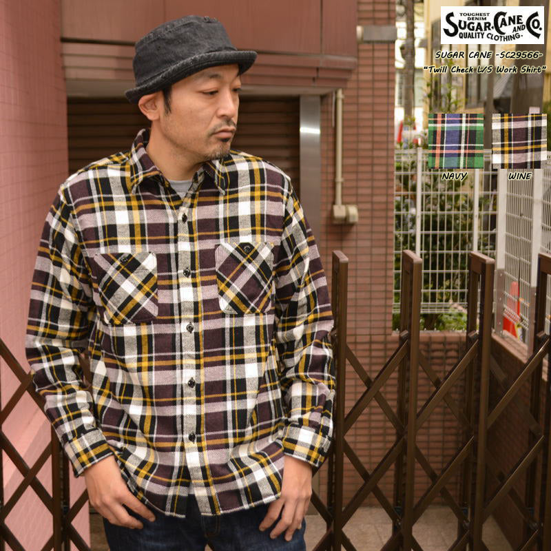 SUGAR CANE "SC29566" TWILL CHECK L/S WORK SHIRT