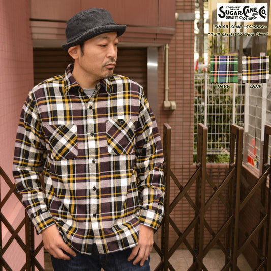 SUGAR CANE "SC29566" TWILL CHECK L/S WORK SHIRT